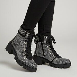 ShoeDazzle Monnique Rhinestone Combat Boots Size 8.5